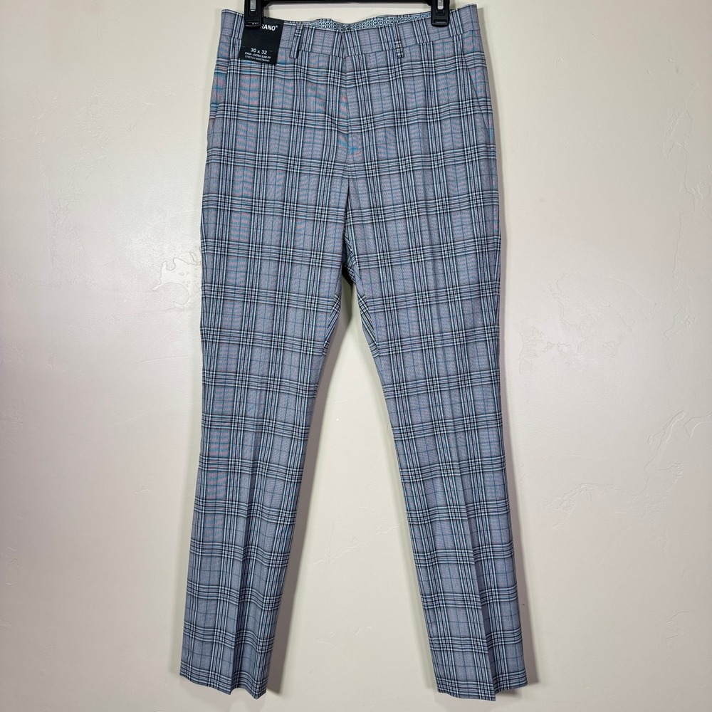 NWT Murano Pants‎ Mens 30x32 Grey Evan Extra Slim Fit Plaid Stretch S45PM032